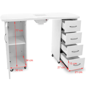 Manicure tafel met afzuiging, 4 lades, 1 deur. 