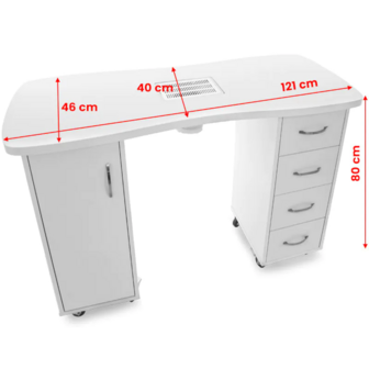 Manicure tafel met afzuiging, 4 lades, 1 deur. 