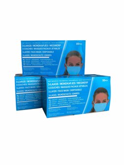  Mondkapje/Mondmasker BLAUW 50st. 3 doosjes voor &euro;10