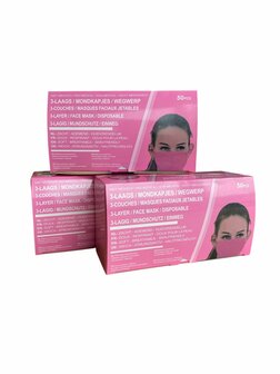  Mondkapje/Mondmasker ROZE 50st. 3 doosjes voor &euro;10