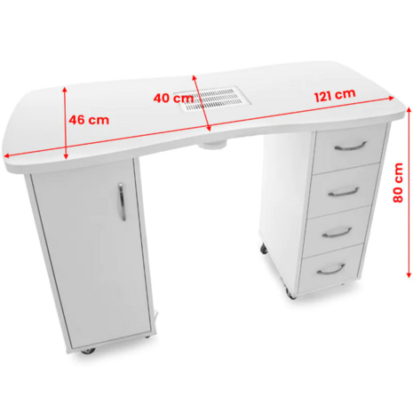 Manicure tafel met afzuiging, 4 lades, 1 deur. 