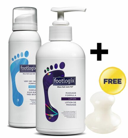 Footlogix Promo Offer - Very Dry Skin 125 ml, Massage Formula 250 ml + GRATIS massagesteen