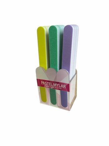 Pastel Mylar Display - 36 stuks - 3 stappen nagelvijlen - 100 gritt, 180 gritt, 240 gritt